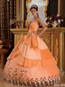 Sweetheart Orange Floor-length Taffeta Sweet 15 Quinceanera Dress with Appliques