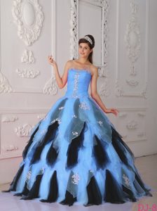 Top Blue and Black Organza Layered Quinceanera Dress with Appliques and Beading