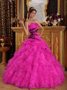 Hot Pink Sweetheart Ball Gown Quinceanera Dress with Ruffles and Appliques on Sale