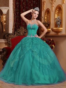 Turquoise Sweetheart Ball Gown Taffeta Quinceanera Dresses with Appliques on Sale