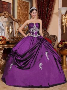 Eggplant Purple Sweetheart Taffeta Quinceanera Dress with Pick-ups and Appliques