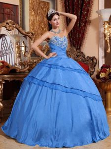 Sky Blue Sweetheart Layered Ball Gown Taffeta Quinceanera Dresses with Appliques