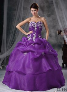 Special Lace-up Floor-length Organza Purple Sweet 15 Dress with Appliques