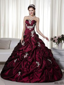 Magnificent Strapless Floor-length Taffeta Quince Dresses with Appliques
