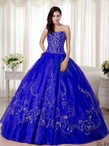 Beaded Royal Blue Organza Romantic Quinceanera Dress with Embroidery