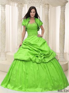 Fashionable Floor-length Lace-up Green Quinceanera Dress with Pick-ups