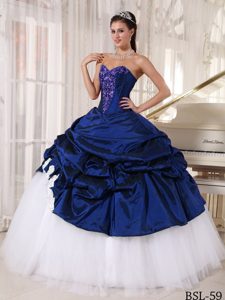Sweetheart White and Blue Lace-up Taffeta and Tulle New Dress for Quince