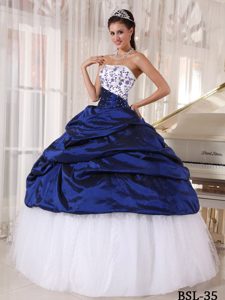 Classical Taffeta and Tulle Sweet 16 Quinceanera Dress in White and Blue