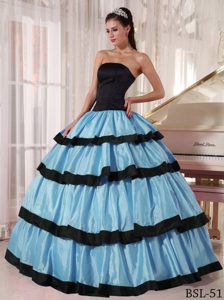 Exquisite Strapless Taffeta Long Quinceaneras Dresses in Blue and Black