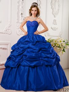 Sweet Blue Taffeta Sweetheart Quince Dresses with Appliques for Spring