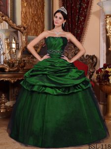 Elegant Beaded Tulle and Taffeta Green Long Quinces Dresses under 200