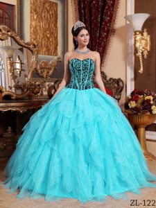 Attractive Aqua Blue Sweetheart Embroidered Dresses for Quinceanera