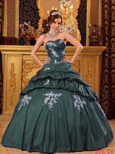 2013 Magnificent Beaded Taffeta Lace-up Dark Green Dress for Quince