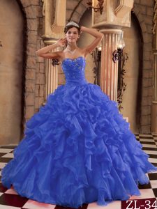 Royal Blue Long Organza 2013 Best Seller Sweet 15 Dresses with Ruffles