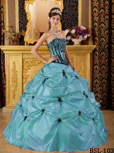 Strapless Baby Blue Taffeta Beautiful Quinceaneras Dress with Embroidery