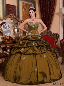 Classical Sweetheart Taffeta Quinceanera Gown Dresses in Olive Green