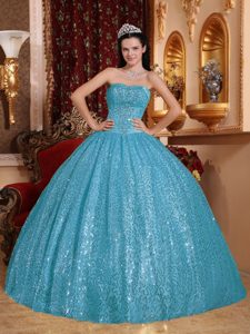 Popular Sweetheart Beaded Aqua Blue Long Quinceanera Gown for Spring