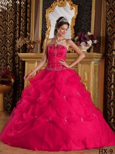 Magnificent Lace-up Hot Pink Tulle Long Quinceanera Gown with Pick-ups