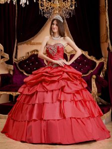 Fashionable Lace-up Taffeta Quinceanera Dresses in Coral Red for Winter