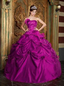Beautiful Strapless Fuchsia Lace-up Flowers Long Dress for Quinceanera