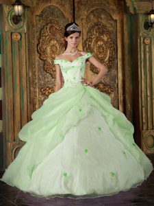Light Green Off-the-shoulder Exquisite Sweet 15 Dresses with Appliques