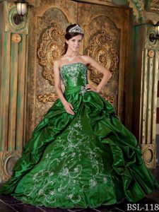 Exquisite Green Strapless Embroidery Quinceanera Dress Made in Taffeta