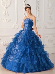 Strapless Embroidery Satin and Organza Quinceanera Dresses with Ruffles