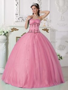 Lovely Pink Sweetheart Tulle and Taffeta Quinceanera Dress with Beading