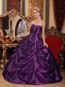 New Strapless Taffeta Quinceanera Dress with Pick Ups in Eggplant Purple