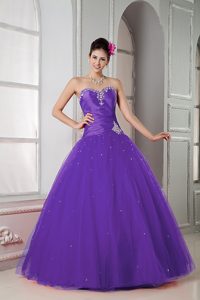 Discount Purple Sweetheart Dress for Quince with Beading Made in Tulle