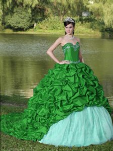Vintage Green Sweetheart Quinceanera Dress with Appliques and Pick-ups