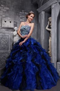 Blue Sweetheart Ruffled Quinceanera Dresses Made in Zebra and Organza