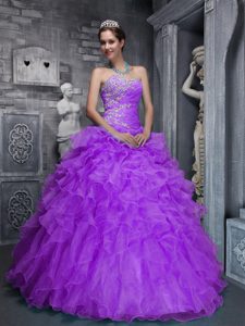 Beautiful Taffeta and Organza Beaded Quinceanera Gown Dress with Appliques