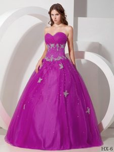 Sweetheart Tulle Quinceanera Dress with Appliques and Beading for Cheap