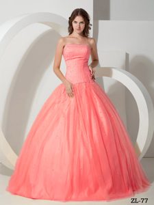 2015 Beautiful Strapless Tulle Beaded Quinceanera Dress on Wholesale Price