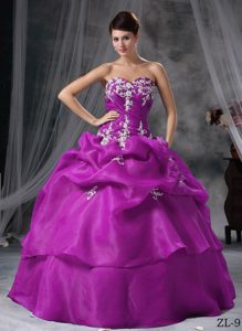 Attractive Sweetheart Organza Quinceanera Dress with Appliques and Pick-up