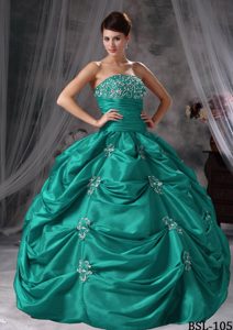 New Strapless Taffeta Appliques and Pick-ups Decorated Quinceanera Dress