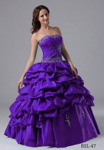 Purple Beaded and Ruched Quinceanera Dresses with Pick-ups on Promotion
