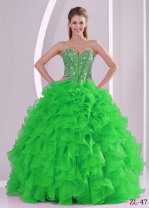 Green Sweetheart Beaded Quinceanera Dress in Sweet 16 with Ruffled Layers
