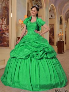 2014 Green Sweetheart Taffeta Beaded Quinceanera Dress for Custom Made