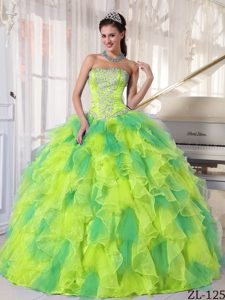 Luxurious Strapless Organza Quinceanera Dress with Appliques on Promotion
