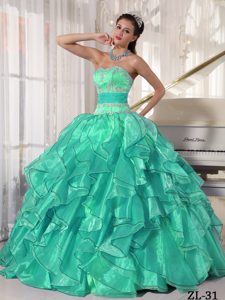 Ready to Wear Organza Quinceanera Dress with Appliques and Ruffled Layers