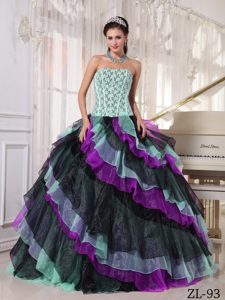 Multicolor Strapless Beading Quinceanera Dress with Appliques on Promotion