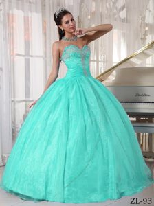 Sweetheart Taffeta and Organza Appliques Decorated Quinceanera Dresses