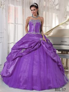 2014 Purple Strapless Taffeta and Tulle Quinceanera Dresses with Appliques