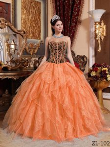 New Orange Sweetheart Organza Beaded Quinceanera Dress with Embroidery