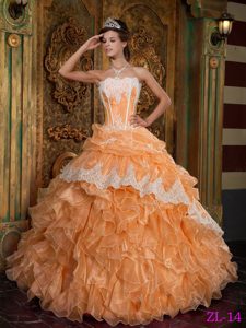 2014 Strapless Organza Quinceanera Dress with Ruffled Layers on Promotion