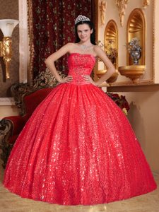 Red Sweetheart Quinceanera Dress with Beading and Sequins on Promotion