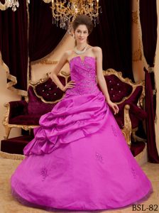 Strapless Taffeta Quinceanera Dress with Appliques and Pick-ups Decorated