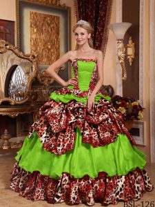 Spring Green Taffeta and Leopard Quinceanera Dresses with Pick-ups in 2014